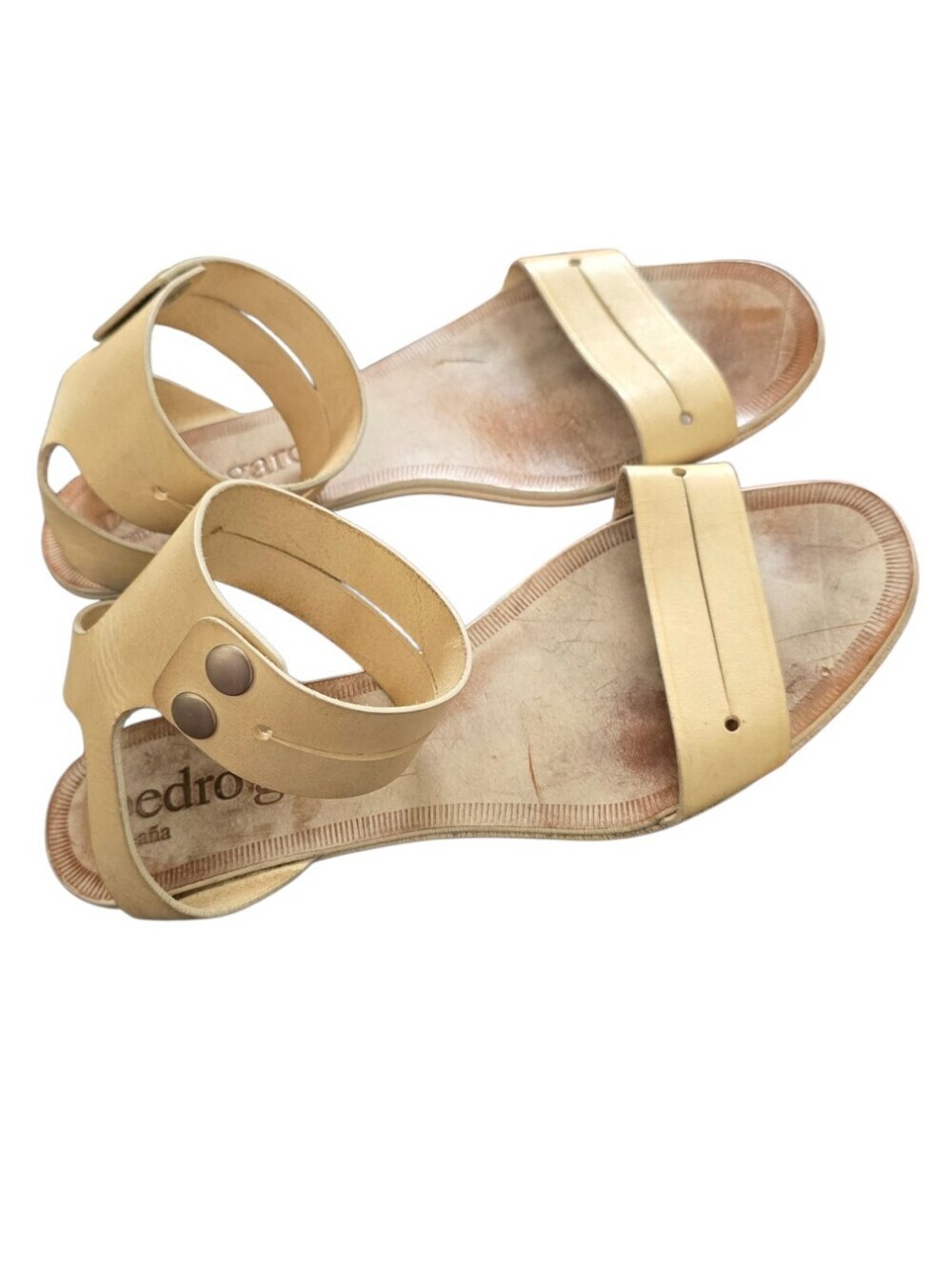 Pedro Garcia Cream Leather Ankle-Strap Sandals With Button Closure Size 38.5/8.5
